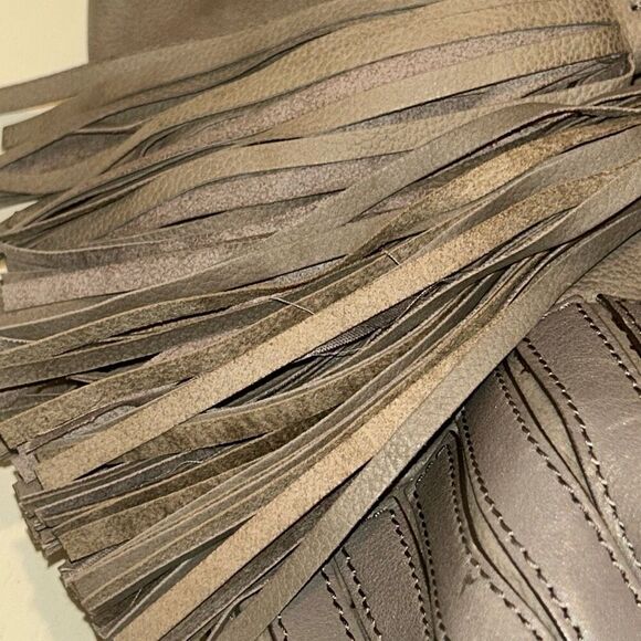 Anya Hindmarch Taupe Brown Leather Bucket Bag Tassel Fringe Purse Boho Western - Picture 11 of 15